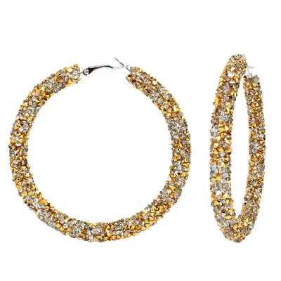 Shiny Rhinestone Paillette Hoop Earrings for Women