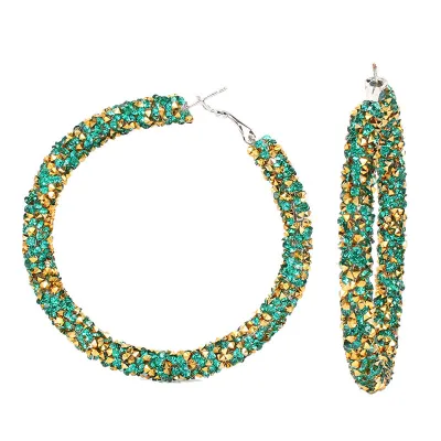 Shiny Rhinestone Paillette Hoop Earrings for Women
