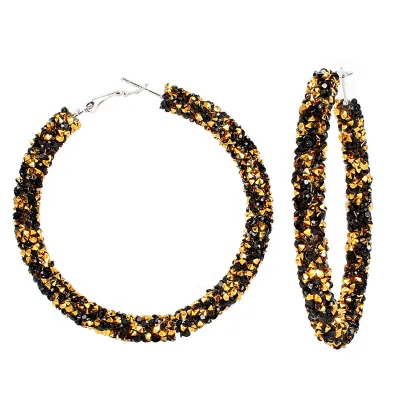 Shiny Rhinestone Paillette Hoop Earrings for Women