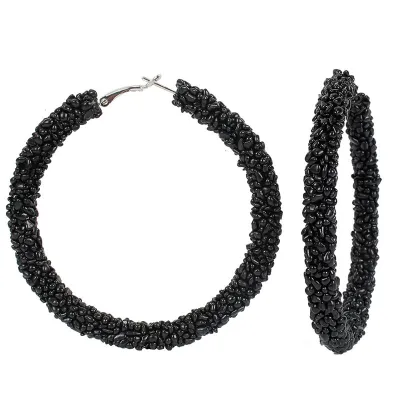 Women's Colorful Original Rough Stone Decor Hoop Earrings