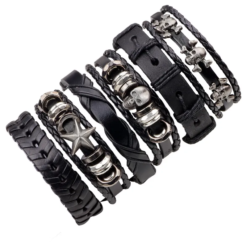 Skull Braided Real Leather Bracelet