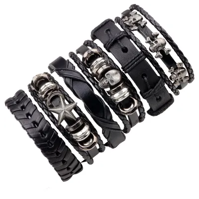 Skull Braided Real Leather Bracelet