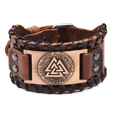 Vintage Totem Sign PU Leather Bracelet for Men