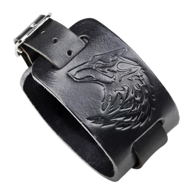 Wolf Head Embossing PU Leather Unisex Bracelet