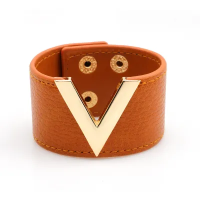 Fashion Metal V Decor PU Leather Bracelet
