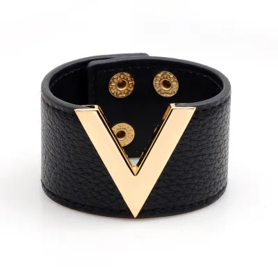 Fashion Metal V Decor PU Leather Bracelet