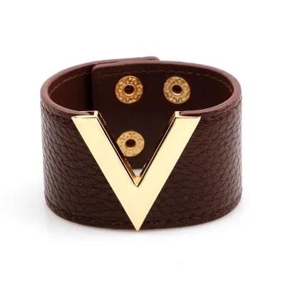 Fashion Metal V Decor PU Leather Bracelet
