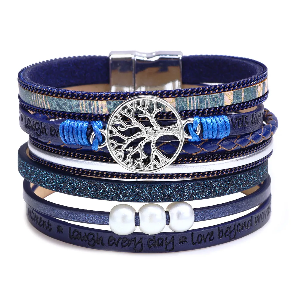 Hollow Out Life Tree Design Pearl Decor PU Bracelet for Women Fashion OL