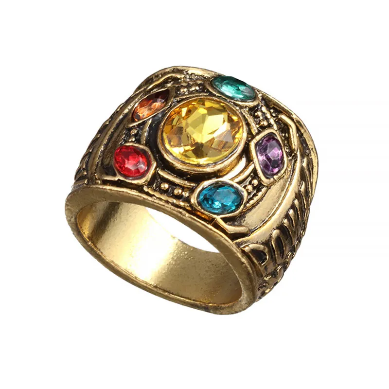 Vintage Colored Gemstone Geometric Men Alloy Ring