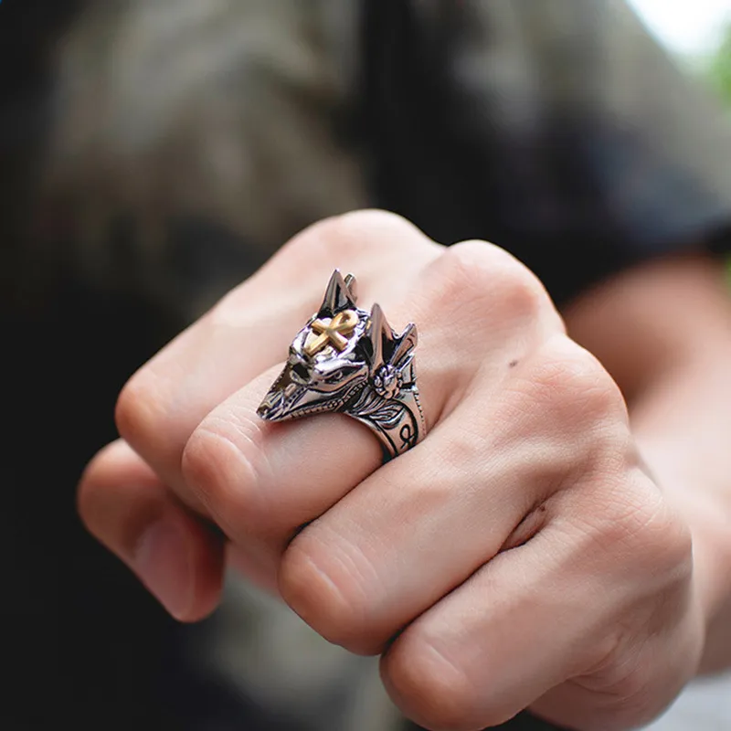 Retro Wolf Head Stainless Steel Men Ring
