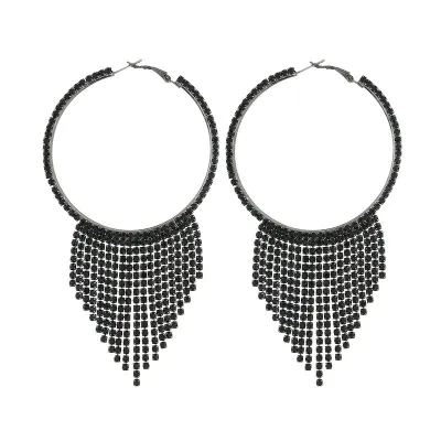 Rhinestone Circle Tassel Pendant Earrings for Women Wave Style