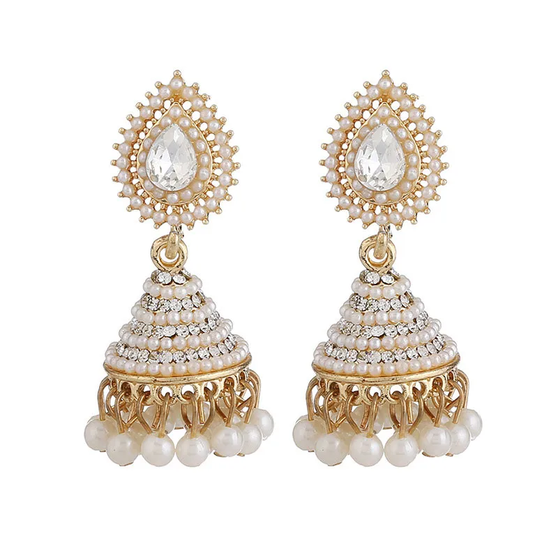 Water Drop Pendant Rhinestone Pearl Decor Dangle Earrings for Women