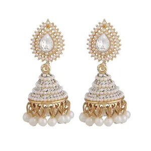 Water Drop Pendant Rhinestone Pearl Decor Dangle Earrings for Women