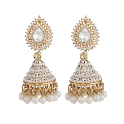 Water Drop Pendant Rhinestone Pearl Decor Dangle Earrings for Women
