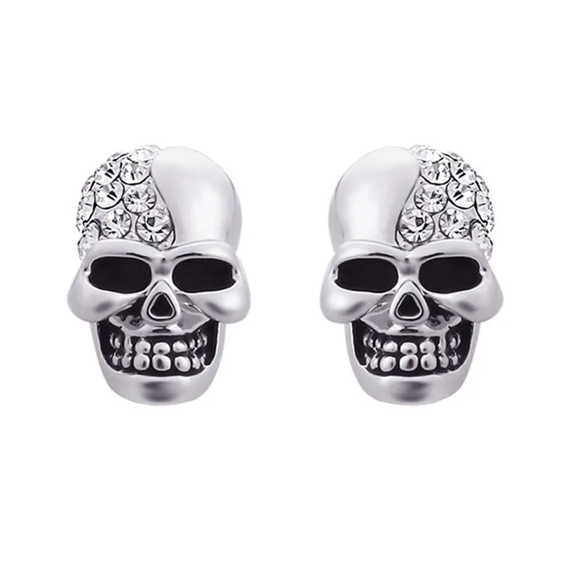 Retro Skull Rhinestone Decor Stud Earrings for Women