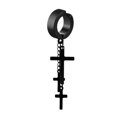 Punk Cross Pendant Ear Clip U Shape Titanium Steel Men's Earrings