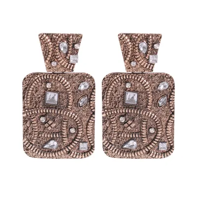 Vintage Geometric Pendant Rhinestone Decor Drop Earrings for Women Alloy