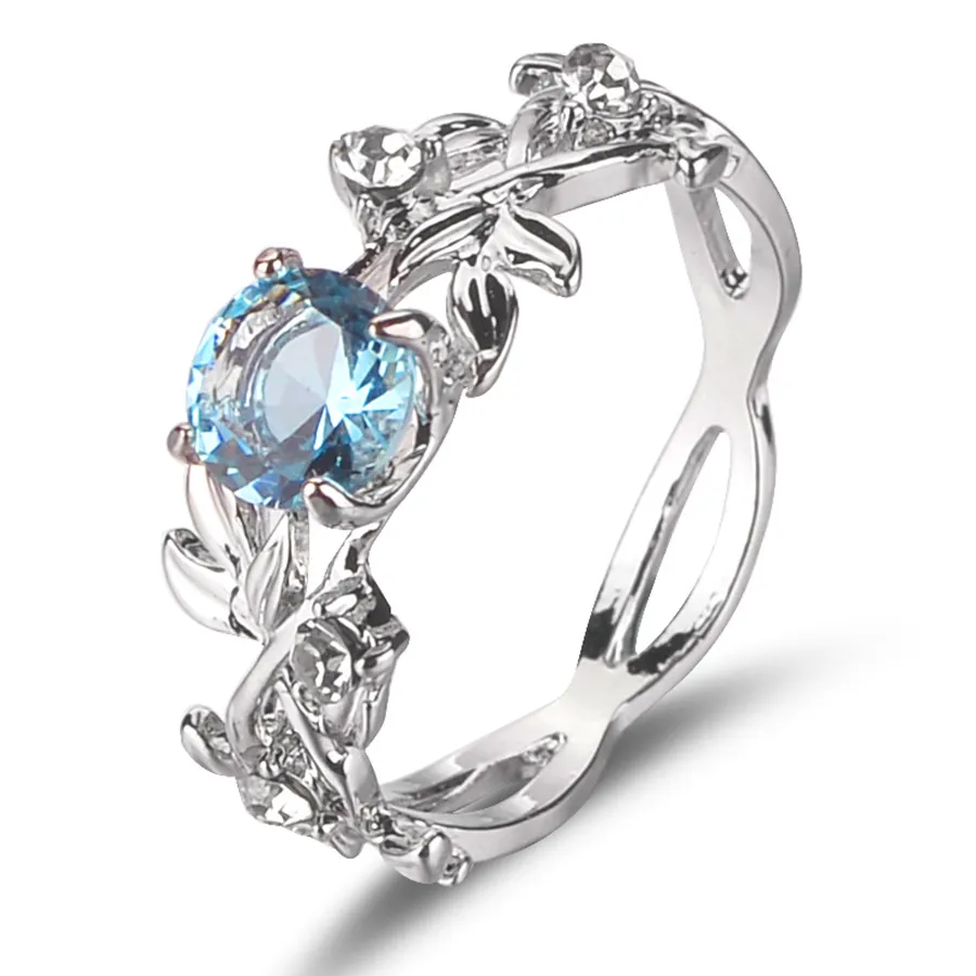 Leaf Pattern Crystal Decor Ring for Women