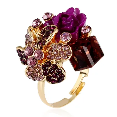Flower Design Crystal Decor Ring Women's Alloy Jewelry