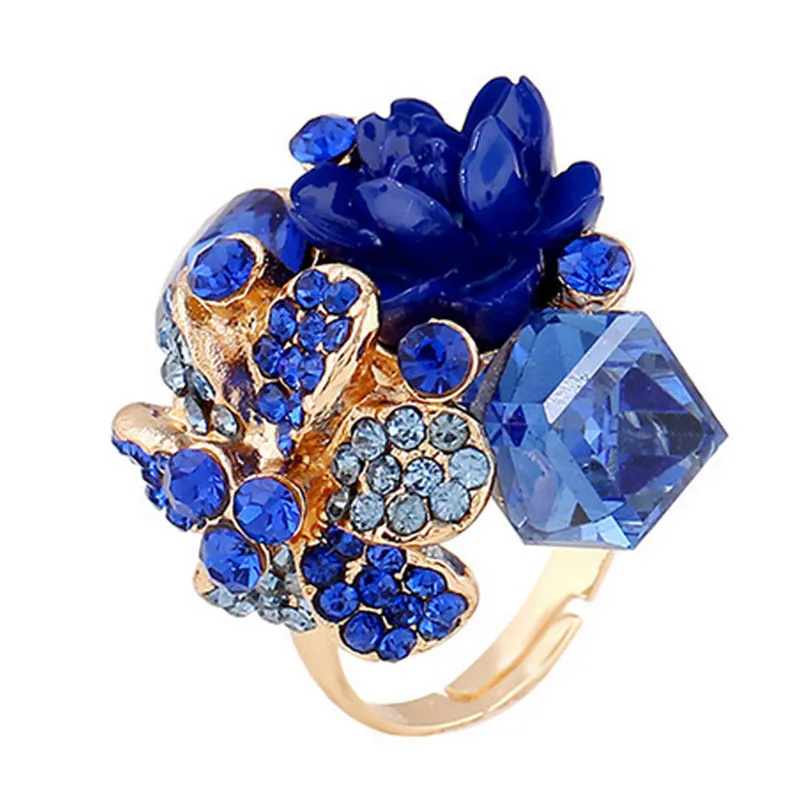 Flower Design Crystal Decor Ring Women's Alloy Jewelry