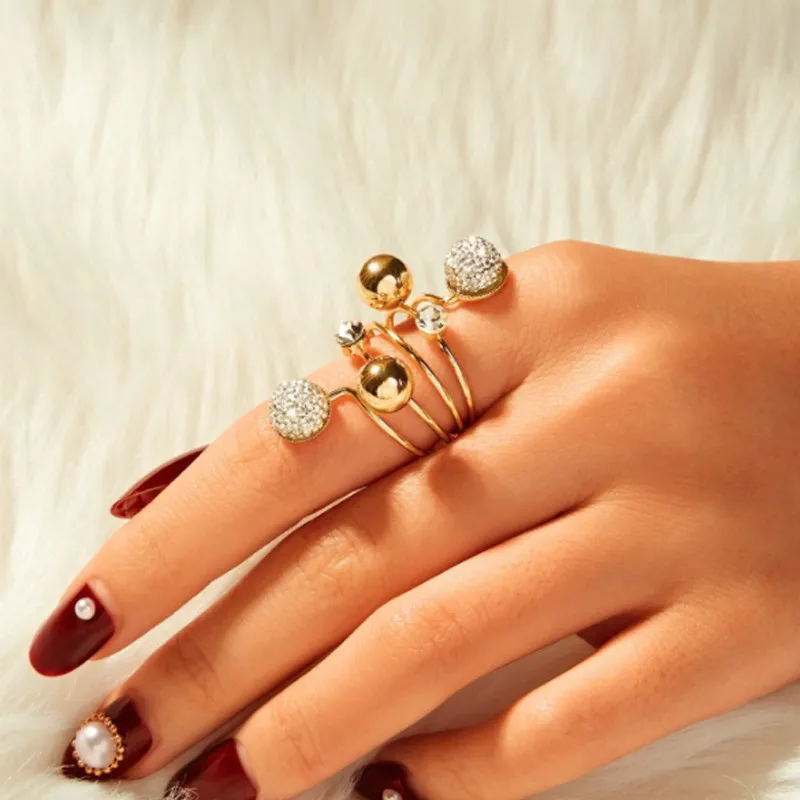 Geometric Pattern Beads Decor Ring Women's Alloy