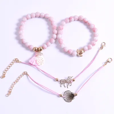Unisex Unicorn Pineapple Tortoise Tassel Bracelets Set Alloy