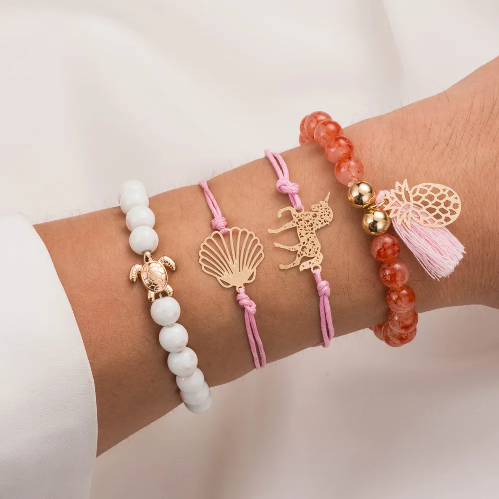 Unisex Unicorn Pineapple Tortoise Tassel Bracelets Set Alloy