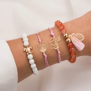 Unisex Unicorn Pineapple Tortoise Tassel Bracelets Set Alloy