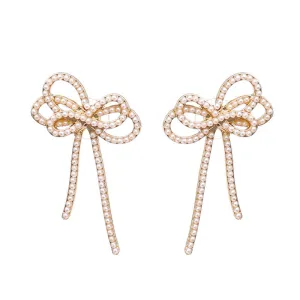 Bowknot Pattern Pearl Decor Stud Earrings for Women Alloy