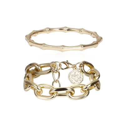 Fashion Bamboo Pattern Bangle Metal Chain Design Bracelet Set for Women