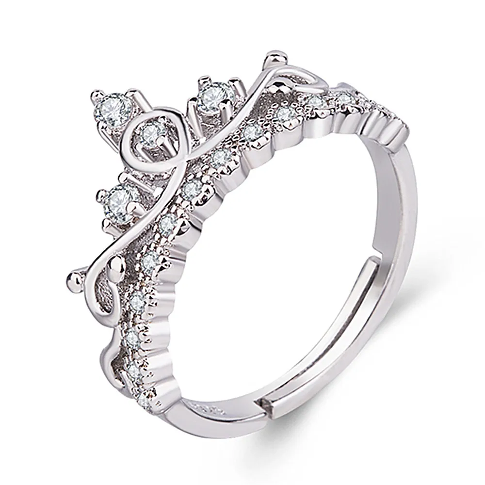 Crown Pattern Design Zircon Decor Adjustable Copper Ring