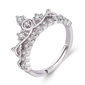 Crown Pattern Design Zircon Decor Adjustable Copper Ring