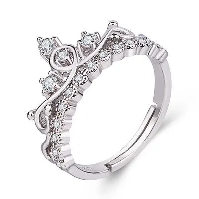Crown Pattern Design Zircon Decor Adjustable Copper Ring