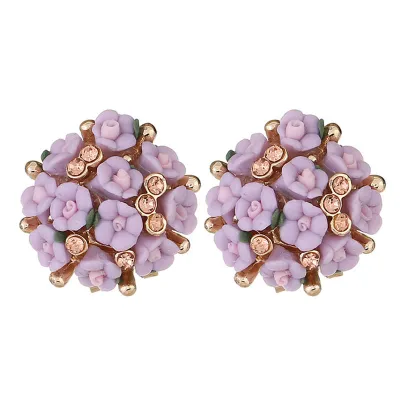 Sweet Flower Pattern Design Rhinestone Stud Earrings For Women