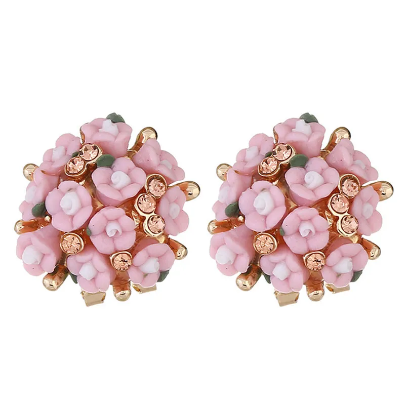 Sweet Flower Pattern Design Rhinestone Stud Earrings For Women