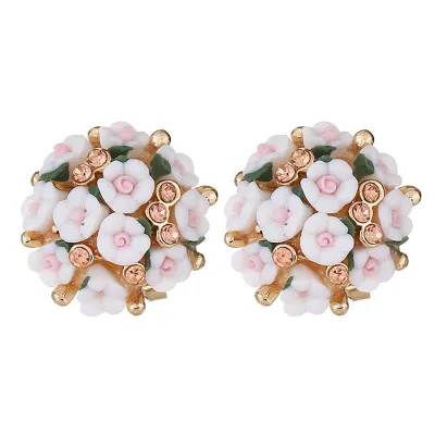 Sweet Flower Pattern Design Rhinestone Stud Earrings For Women