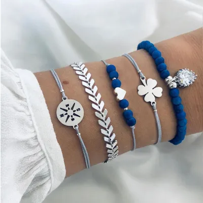 Water Drop Crystal Blue Beads Bracelet Set For Women