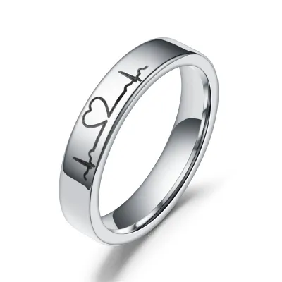 Couple Electrocardiogram Pattern Stainless Steel Rings
