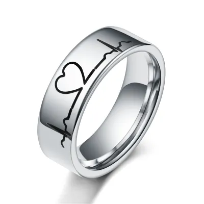 Couple Electrocardiogram Pattern Stainless Steel Rings