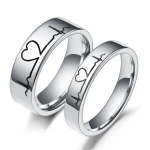 Couple Electrocardiogram Pattern Stainless Steel Rings