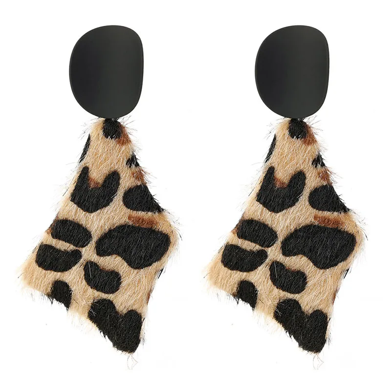 Leopard Pattern Plush Pendant Earrings Women's Geometric