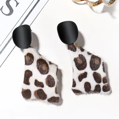 Leopard Pattern Plush Pendant Earrings Women's Geometric