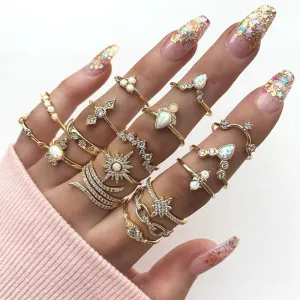 Bohemian Rhinestone Decor Ring Set Alloy 41g
