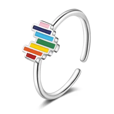 Lovely Rainbow Love Heart Adjustable Women's Copper Ring