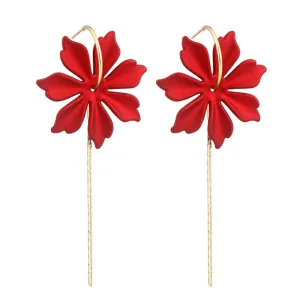 Red Flower Geometric Tassel Earrings for Women