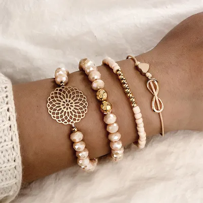 Flower Butterfly Knot Beaded Bracelet Set Ethnic Style Jewelry