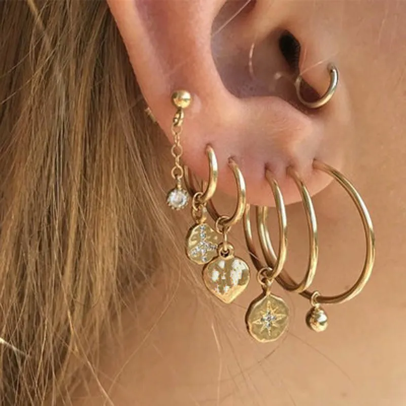 Women's Heart Starlight Pendant Hoop Earrings Set Alloy Geometric