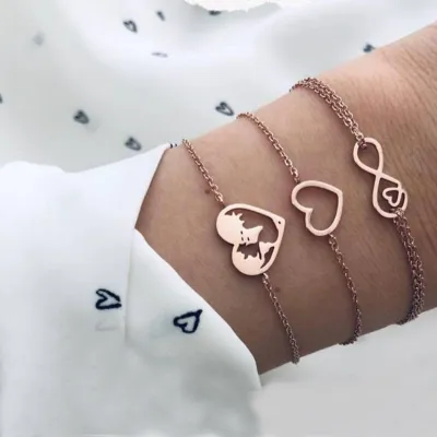Simple Double Love Heart Bracelet Set Unisex Alloy