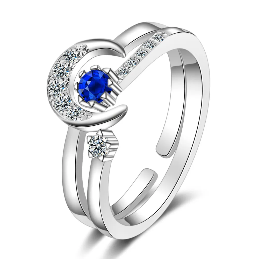 Star Moon Rhinestone Adjustable Copper Ring for Women