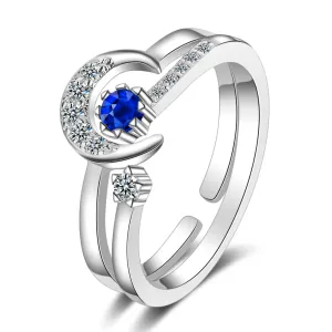 Star Moon Rhinestone Adjustable Copper Ring for Women